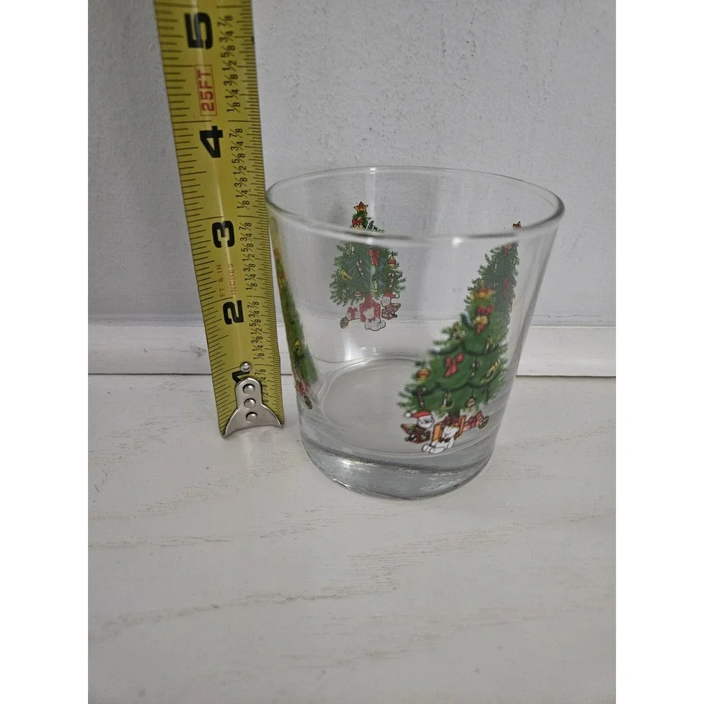 Christmas Tree Glasses Lowball Whiskey Rocks Retro Glass Set of 3 Vintage‎